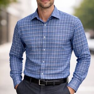 Nautica Men's Blue Checkered Dress Shirt